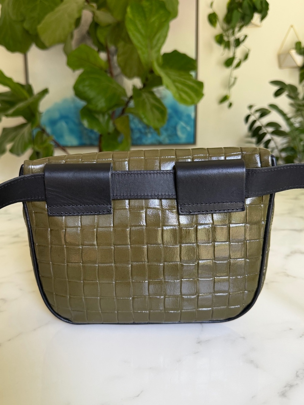 Clare V. Fanny Pack Crossbody Belt Bag Olive Green Croc Embossed Leather - Picture 5 of 8